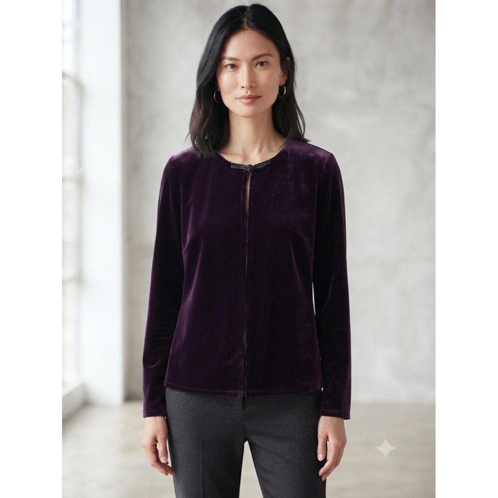 Eileen Fisher Silk Blend Velvet Jacket Small Purple Plum Holiday Minimalist